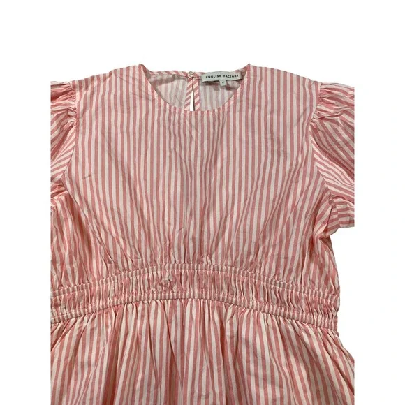 ENGLISH FACTORY Pink White Stripe Puff Sleeve Peplum Scallop Hem Top L‎ - Picture 5 of 13